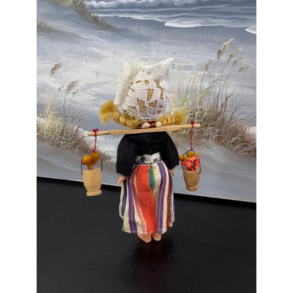 Vintage Dutch Souvenir Doll Traditional Netherlands Folk Dress Yoke Buckets 7in